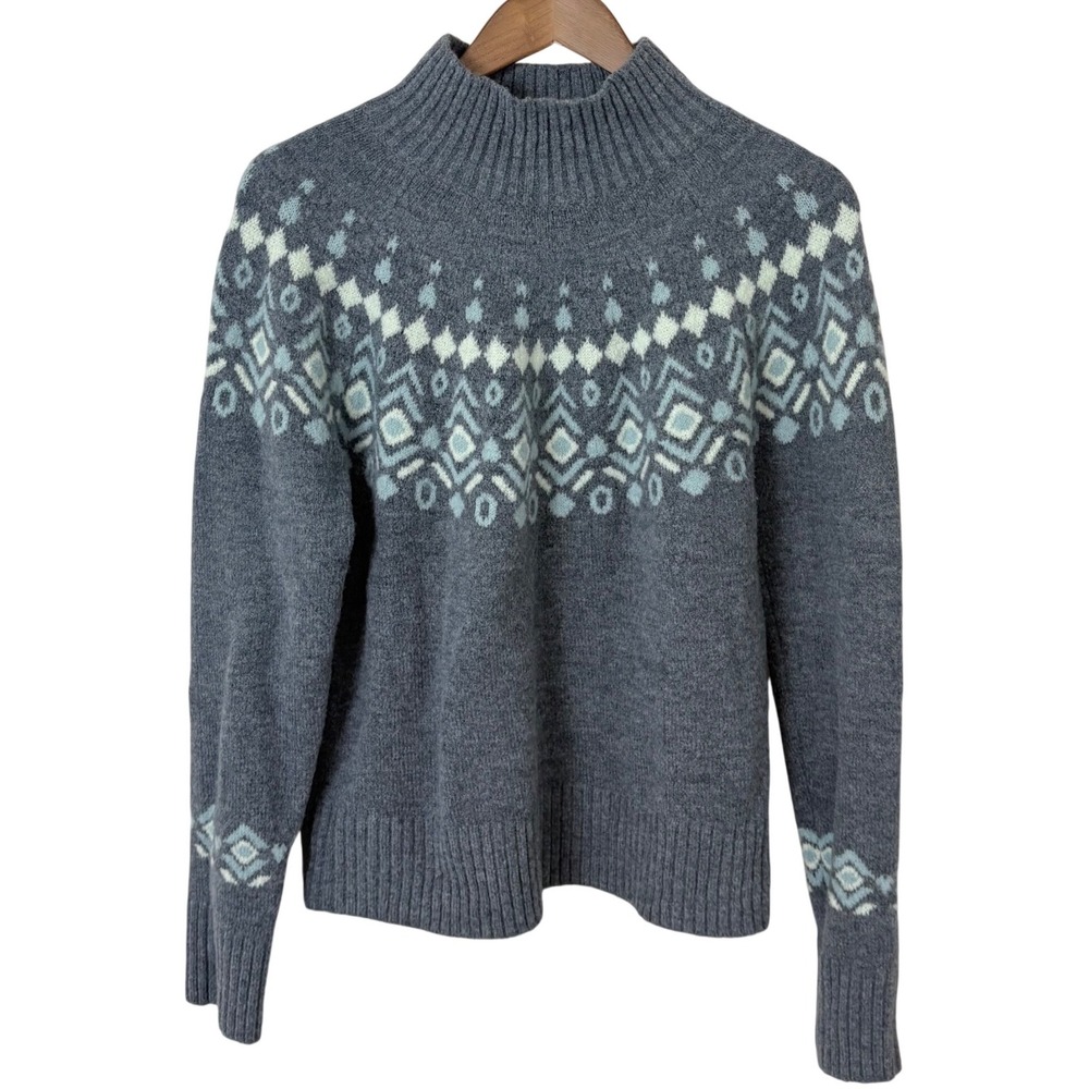 KUHL Alpina Nordic Fair Isle Sweater Womens M Blue Grey Wool Ski Gorpcore